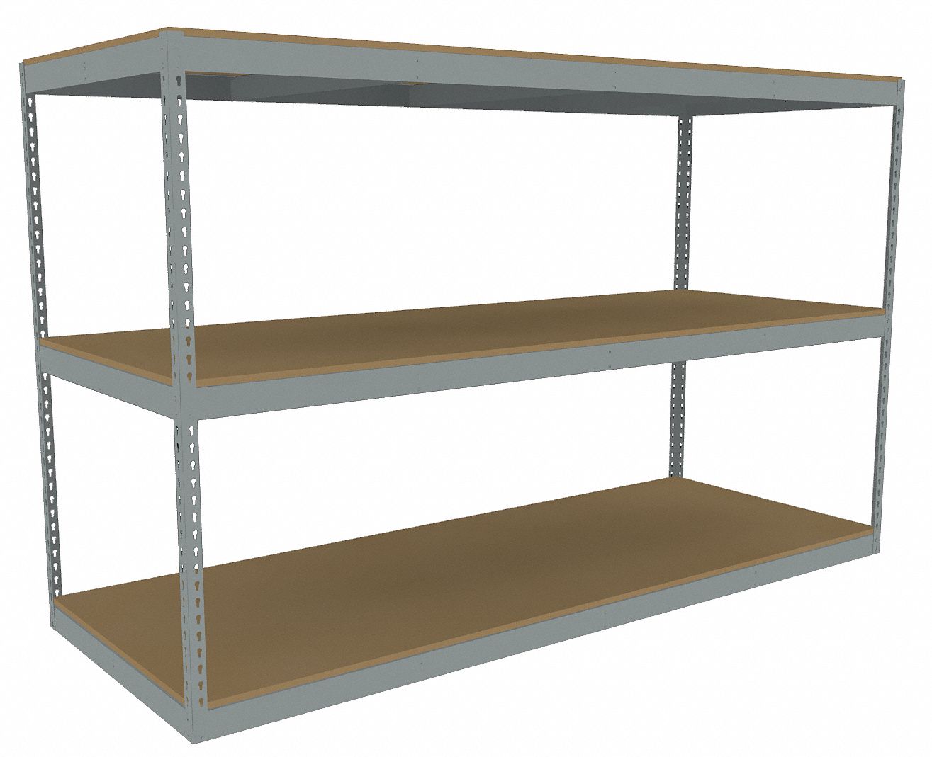 Boltless Shelving: Starter, Heavy-Duty, 96 in x 36 in, 60 in Overall Ht, 3 Shelves, Open