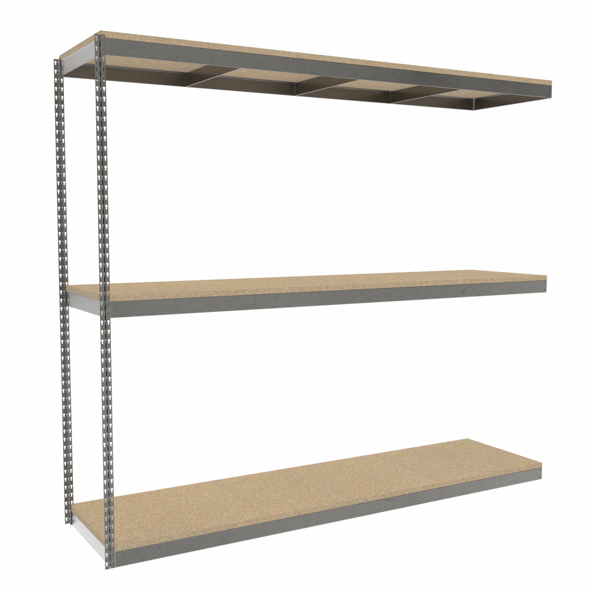 Boltless Shelving: Add-On, Heavy-Duty, 96 in x 24 in, 84 in Overall Ht, 3 Shelves
