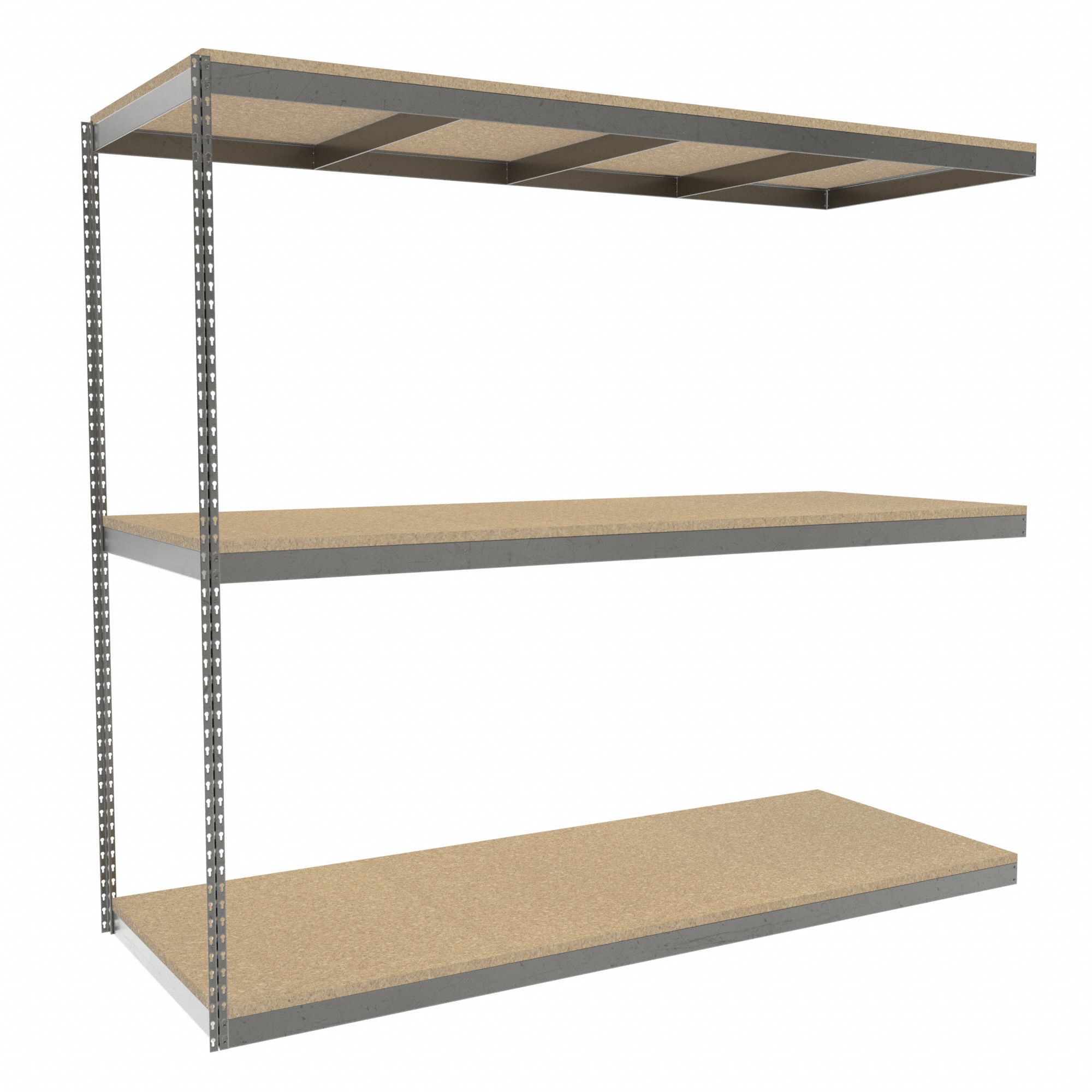 Boltless Shelving: Add-On, Heavy-Duty, 96 in x 36 in, 84 in Overall Ht, 3 Shelves