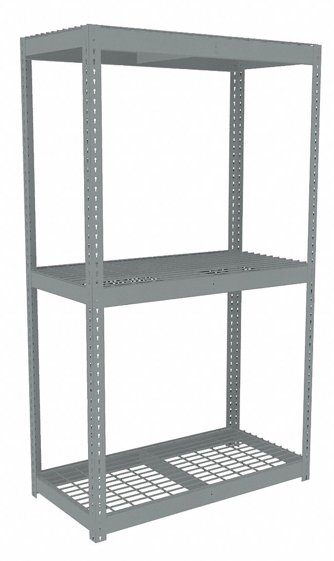 Boltless Shelving: Starter, Heavy-Duty, 48 in x 24 in, 84 in Overall Ht, 3 Shelves, Steel