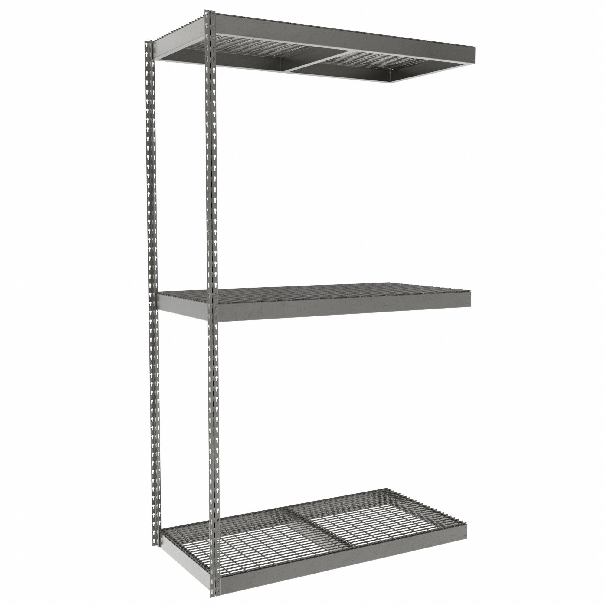 Boltless Shelving: Add-On, Heavy-Duty, 48 in x 24 in, 84 in Overall Ht, 3 Shelves, Steel