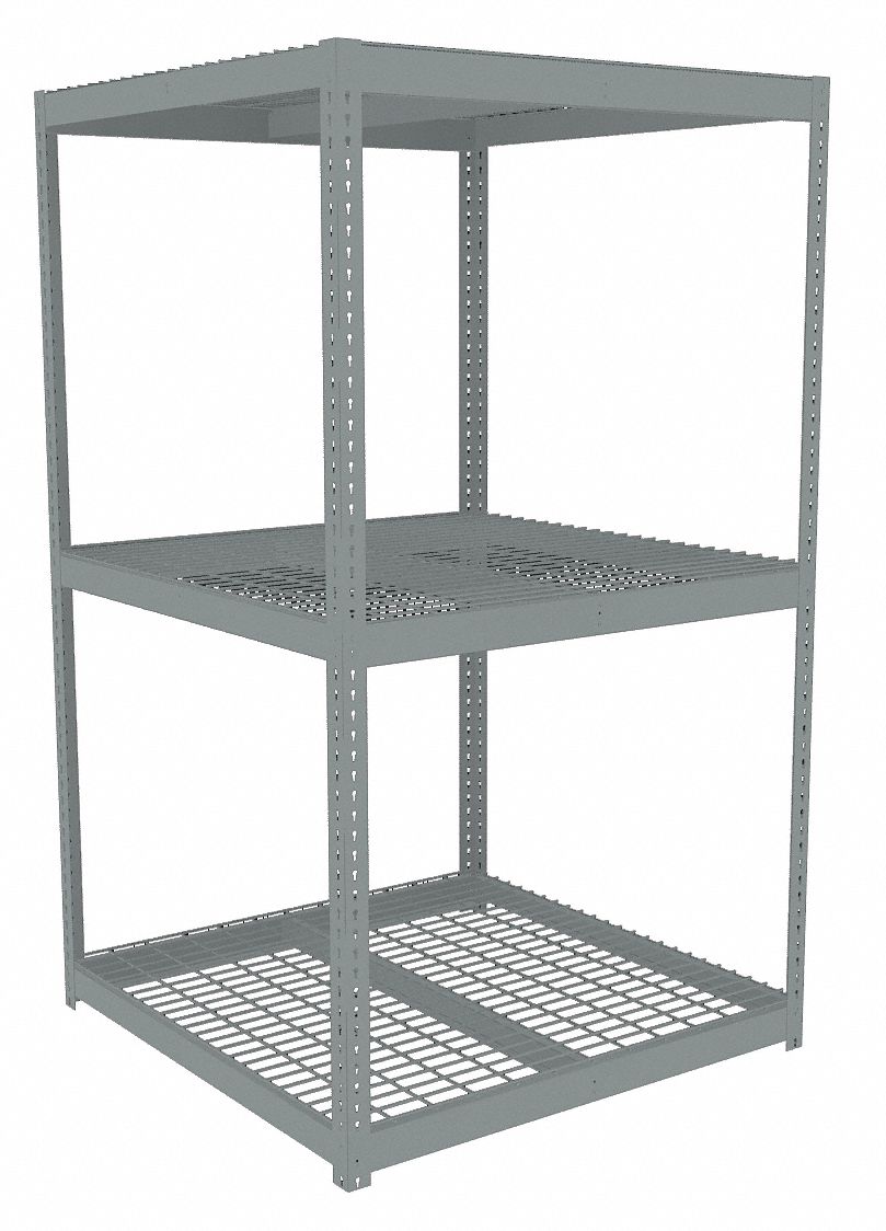 Boltless Shelving: Starter, Heavy-Duty, 48 in x 48 in, 84 in Overall Ht, 3 Shelves, Steel