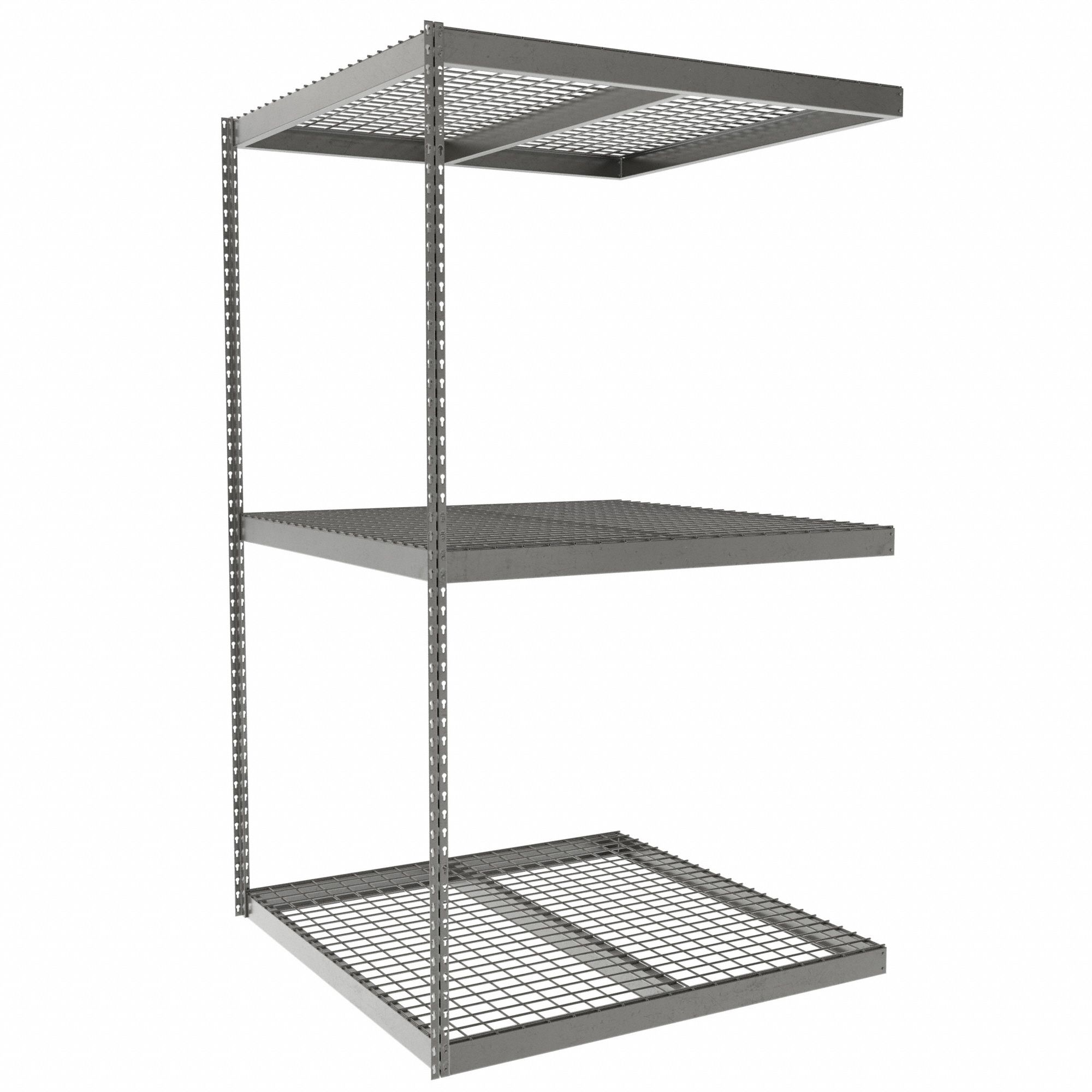 Boltless Shelving: Add-On, Heavy-Duty, 48 in x 48 in, 84 in Overall Ht, 3 Shelves, Steel