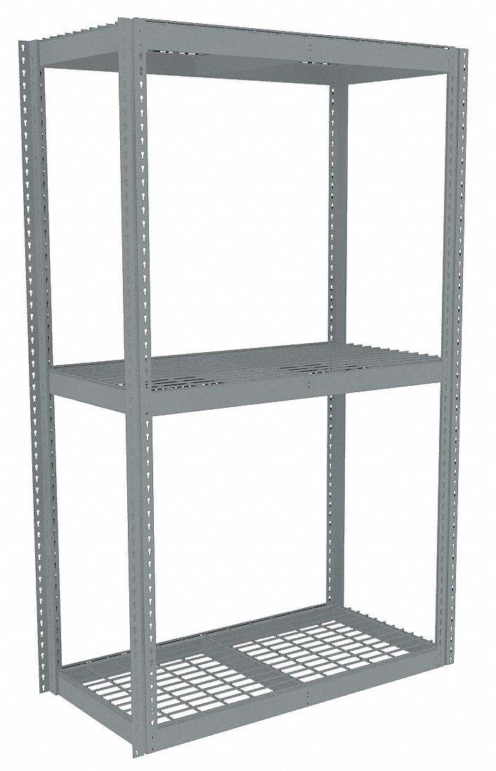 Boltless Shelving: Starter, Heavy-Duty, 48 in x 24 in, 84 in Overall Ht, 3 Shelves, Steel