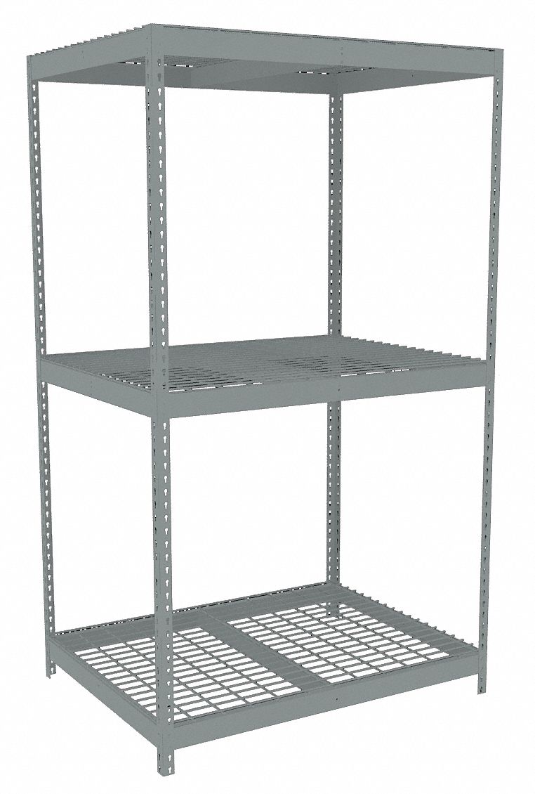 Boltless Shelving: Starter, Heavy-Duty, 48 in x 36 in, 84 in Overall Ht, 3 Shelves, Steel