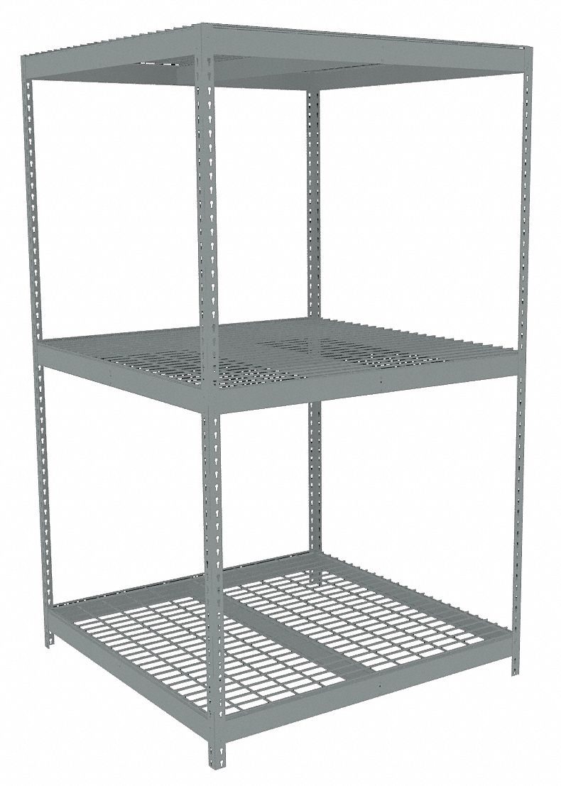 Boltless Shelving: Starter, Heavy-Duty, 48 in x 48 in, 84 in Overall Ht, 3 Shelves, Steel