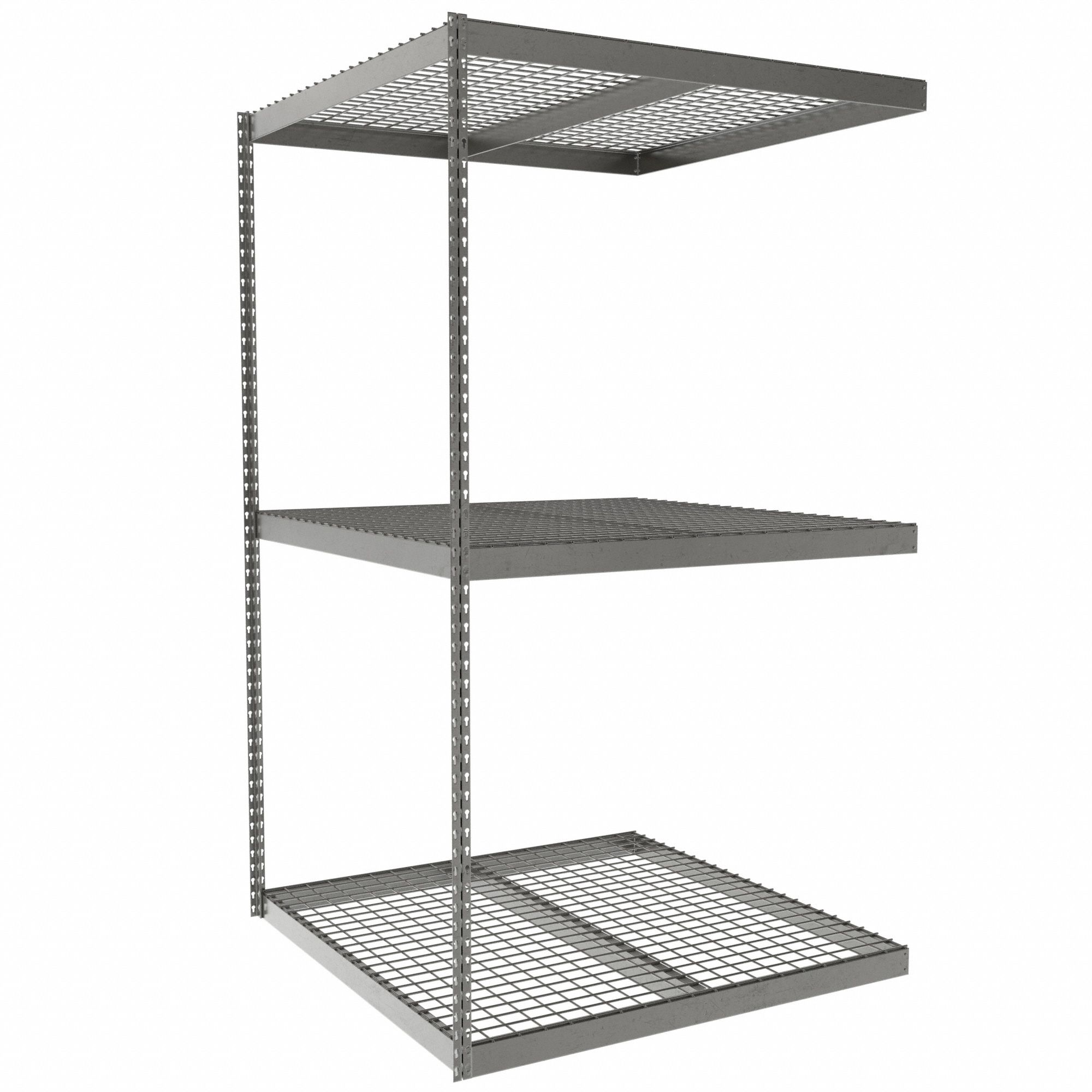 Boltless Shelving: Add-On, Heavy-Duty, 48 in x 48 in, 84 in Overall Ht, 3 Shelves, Steel