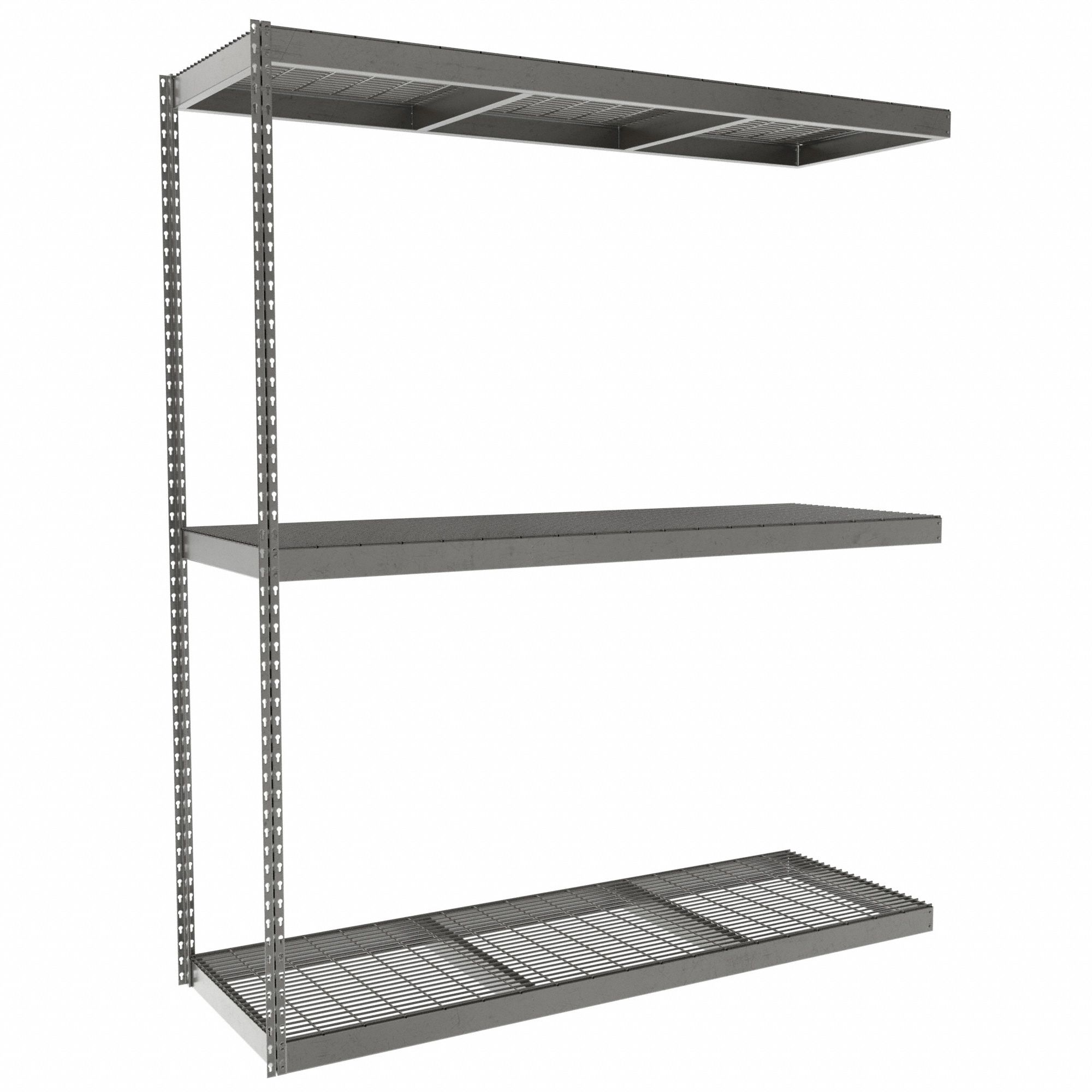 Boltless Shelving: Add-On, Heavy-Duty, 72 in x 24 in, 84 in Overall Ht, 3 Shelves, Steel