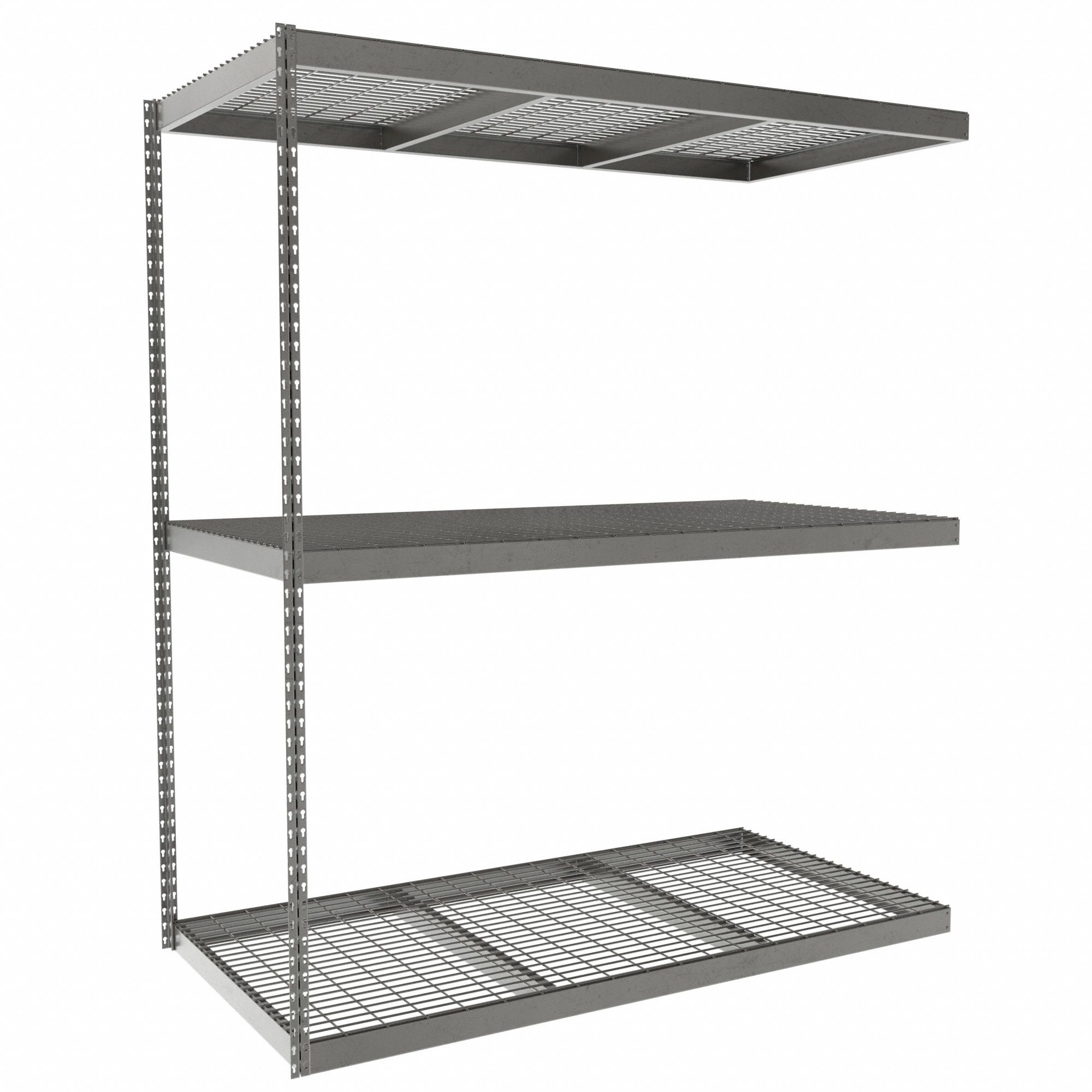 Boltless Shelving: Add-On, Heavy-Duty, 72 in x 36 in, 84 in Overall Ht, 3 Shelves, Steel