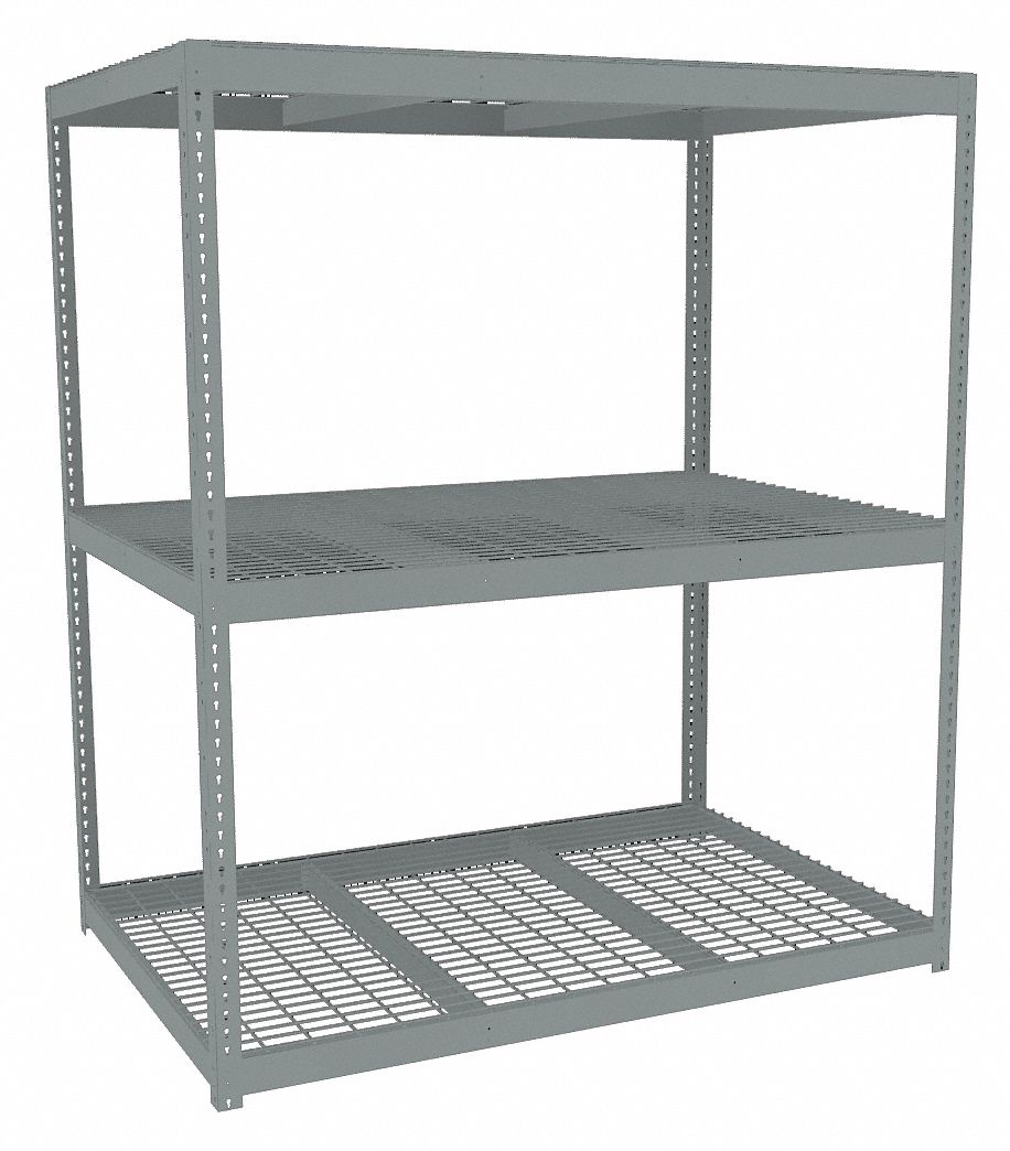 Boltless Shelving: Starter, Heavy-Duty, 72 in x 48 in, 84 in Overall Ht, 3 Shelves, Steel