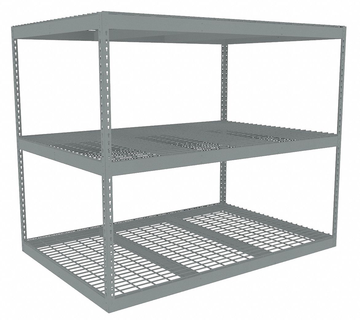 Boltless Shelving: Starter, Heavy-Duty, 72 in x 48 in, 60 in Overall Ht, 3 Shelves, Steel