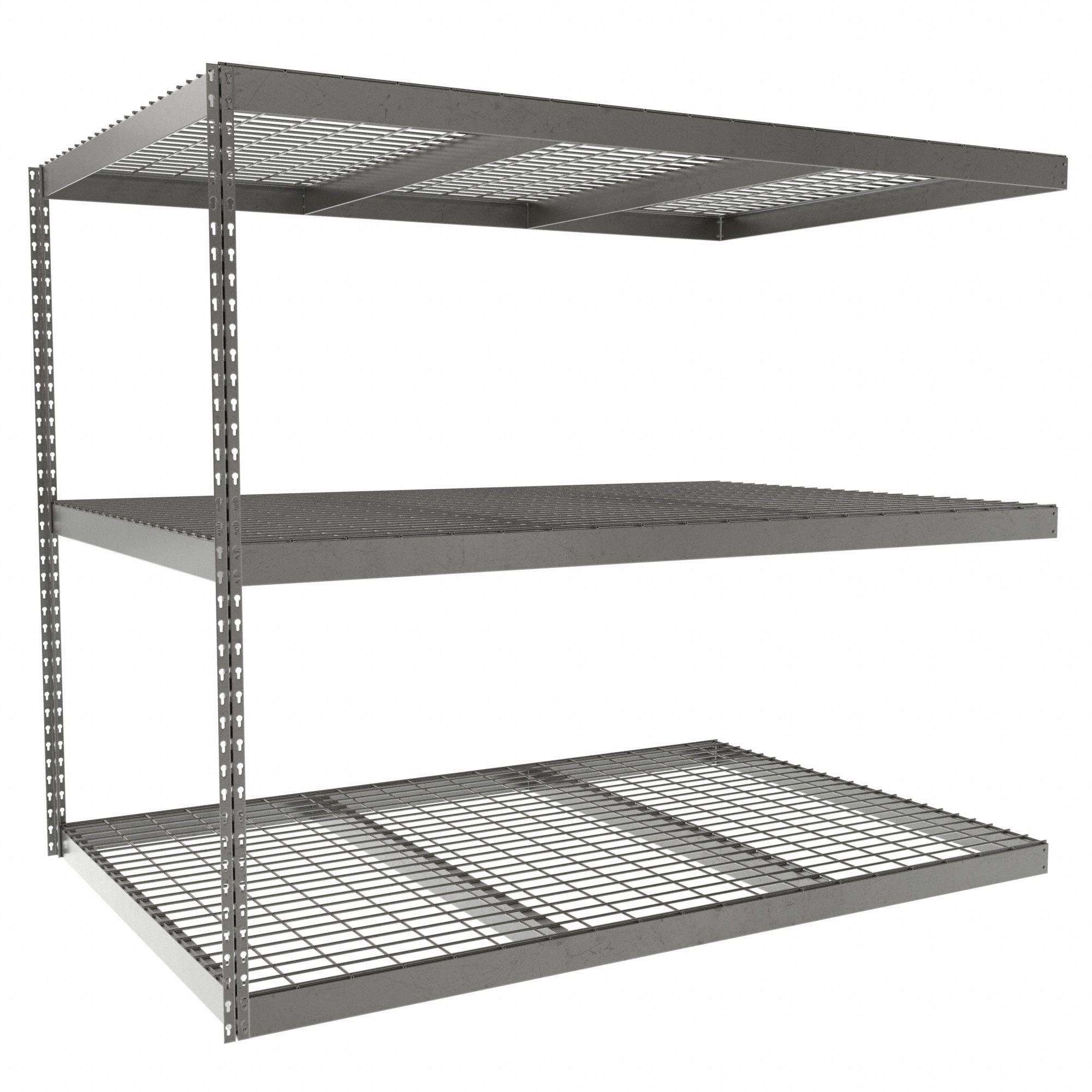 Boltless Shelving: Add-On, Heavy-Duty, 72 in x 48 in, 60 in Overall Ht, 3 Shelves, Steel