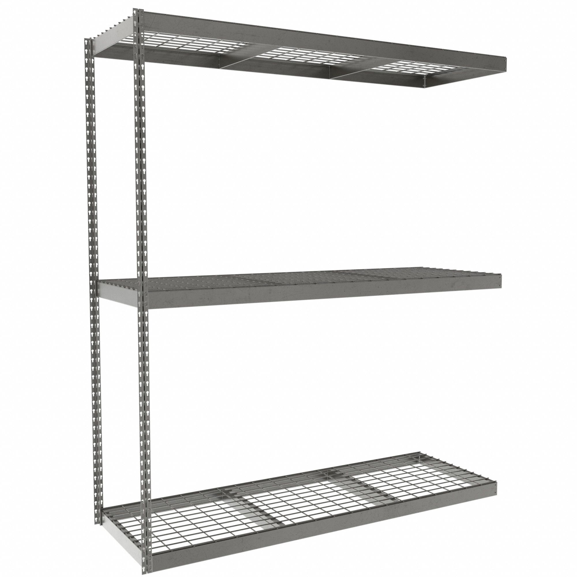 Boltless Shelving: Add-On, Heavy-Duty, 72 in x 24 in, 84 in Overall Ht, 3 Shelves, Steel