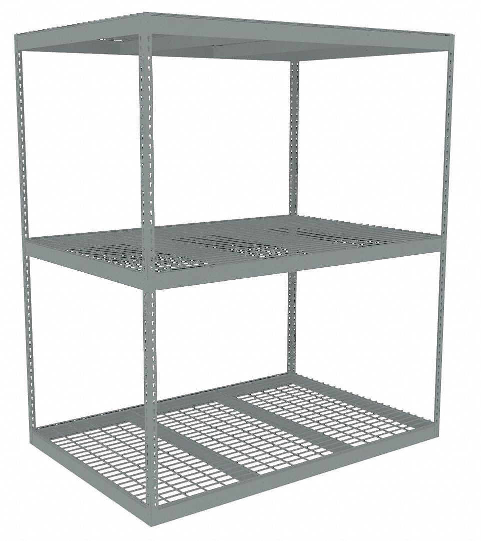 Boltless Shelving: Starter, Heavy-Duty, 72 in x 48 in, 84 in Overall Ht, 3 Shelves, Steel