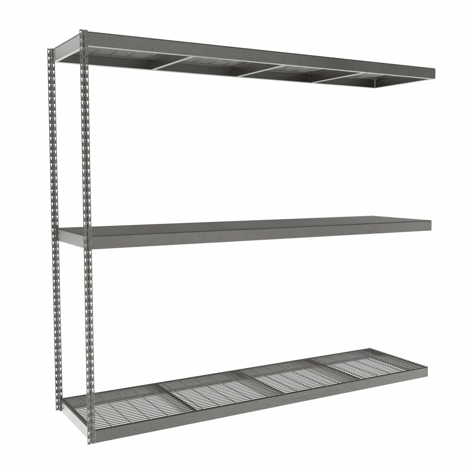 Boltless Shelving: Add-On, Heavy-Duty, 96 in x 24 in, 84 in Overall Ht, 3 Shelves, Steel