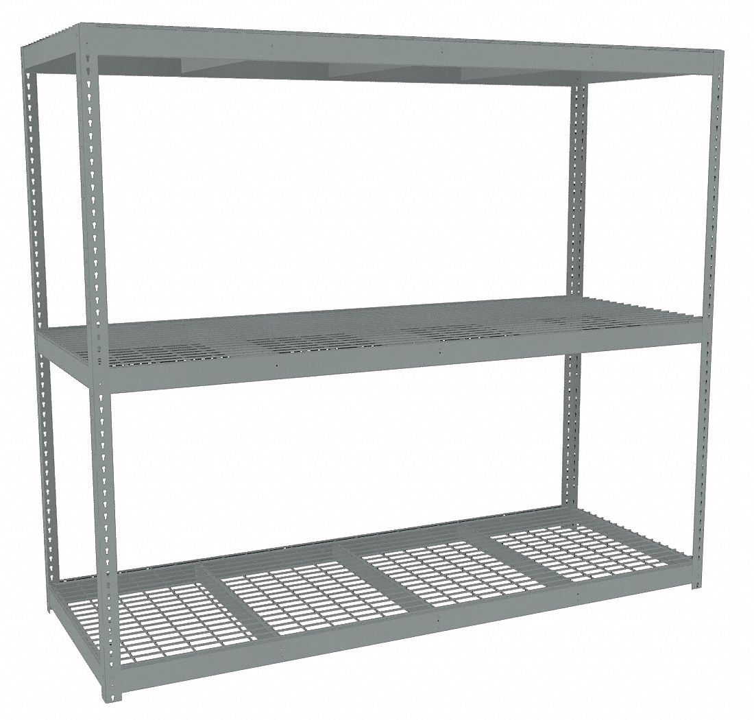 Boltless Shelving: Starter, Heavy-Duty, 96 in x 36 in, 84 in Overall Ht, 3 Shelves, Steel