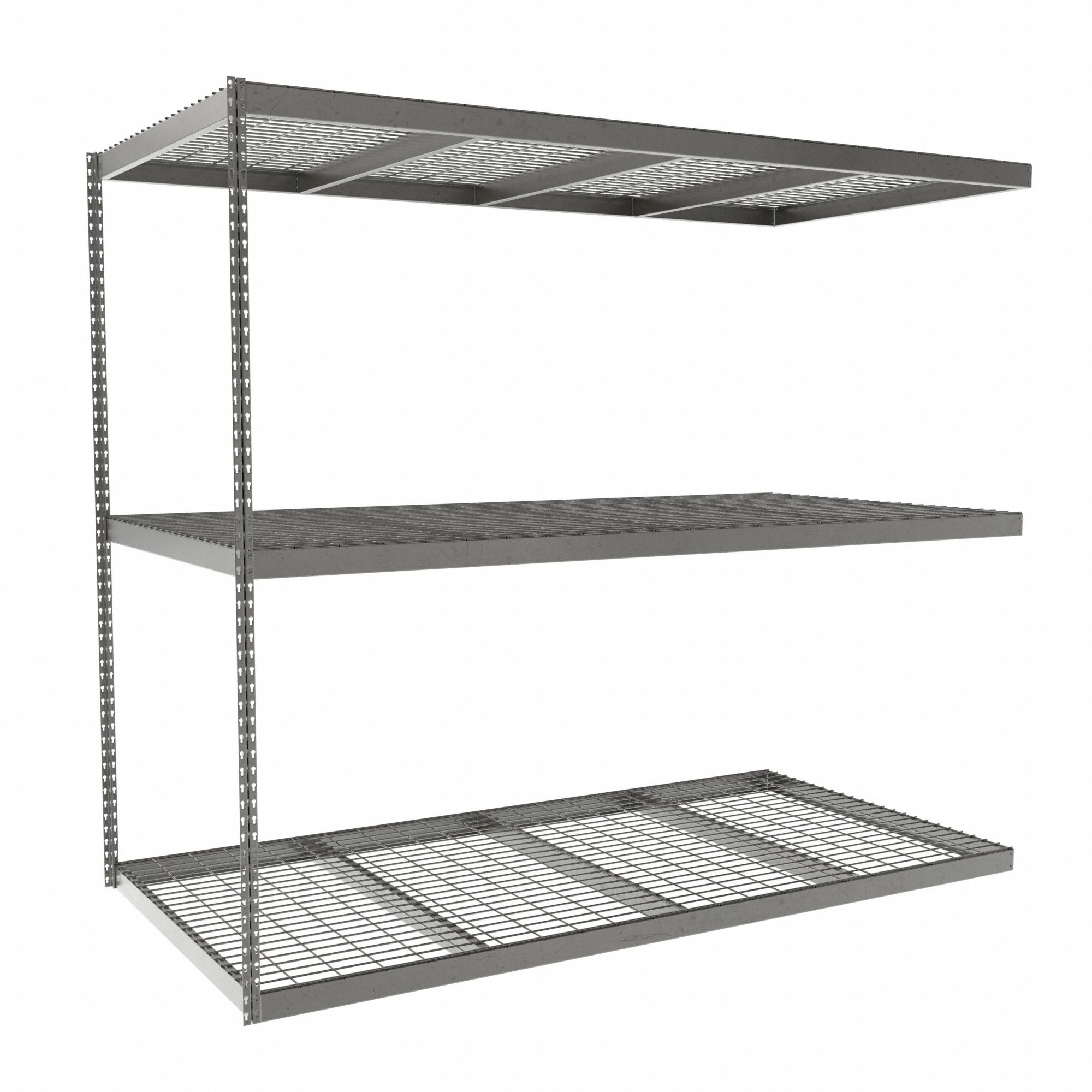 Boltless Shelving: Add-On, Heavy-Duty, 96 in x 48 in, 84 in Overall Ht, 3 Shelves, Steel