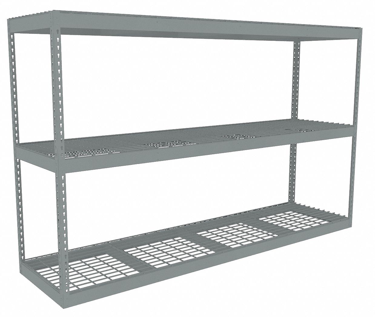 Boltless Shelving: Starter, Heavy-Duty, 96 in x 24 in, 60 in Overall Ht, 3 Shelves, Steel