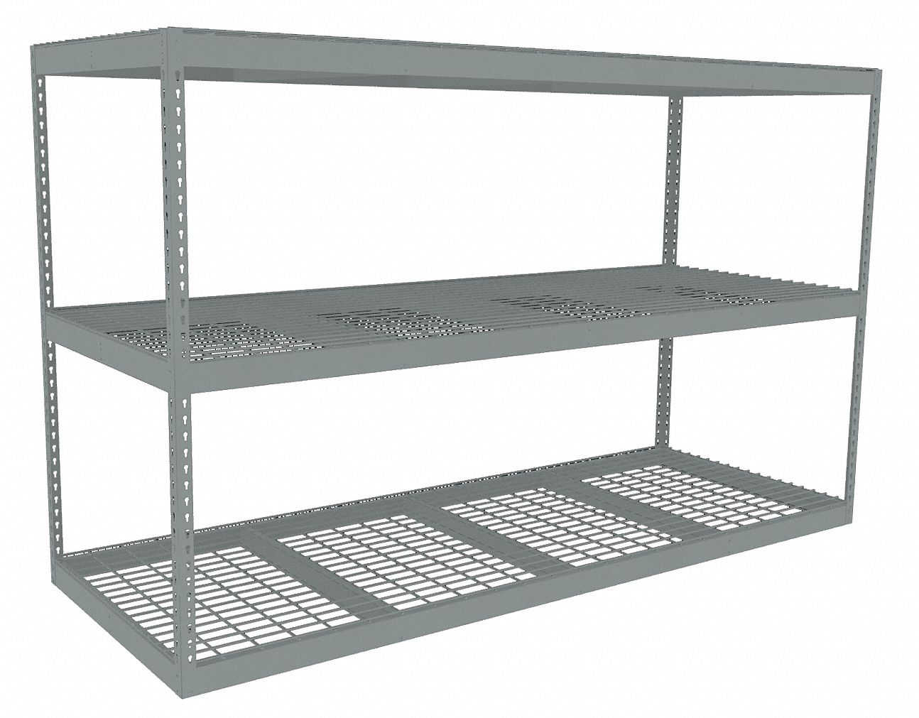 Boltless Shelving: Starter, Heavy-Duty, 96 in x 36 in, 60 in Overall Ht, 3 Shelves, Steel