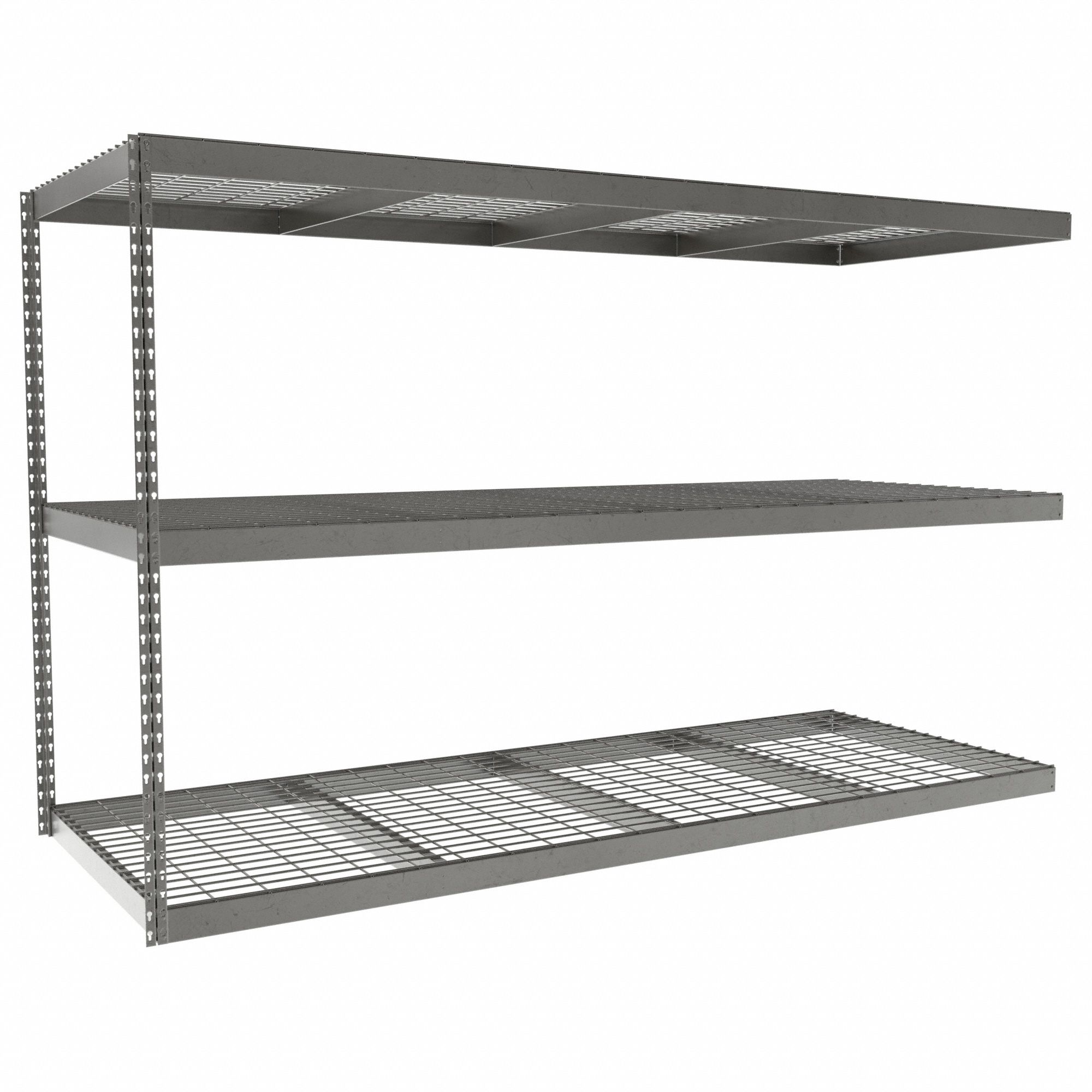 Boltless Shelving: Add-On, Heavy-Duty, 96 in x 36 in, 60 in Overall Ht, 3 Shelves, Steel