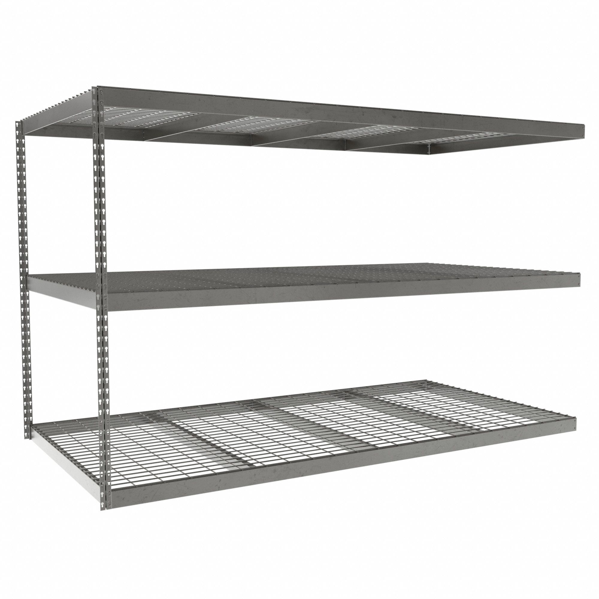 Boltless Shelving: Add-On, Heavy-Duty, 96 in x 48 in, 60 in Overall Ht, 3 Shelves, Steel