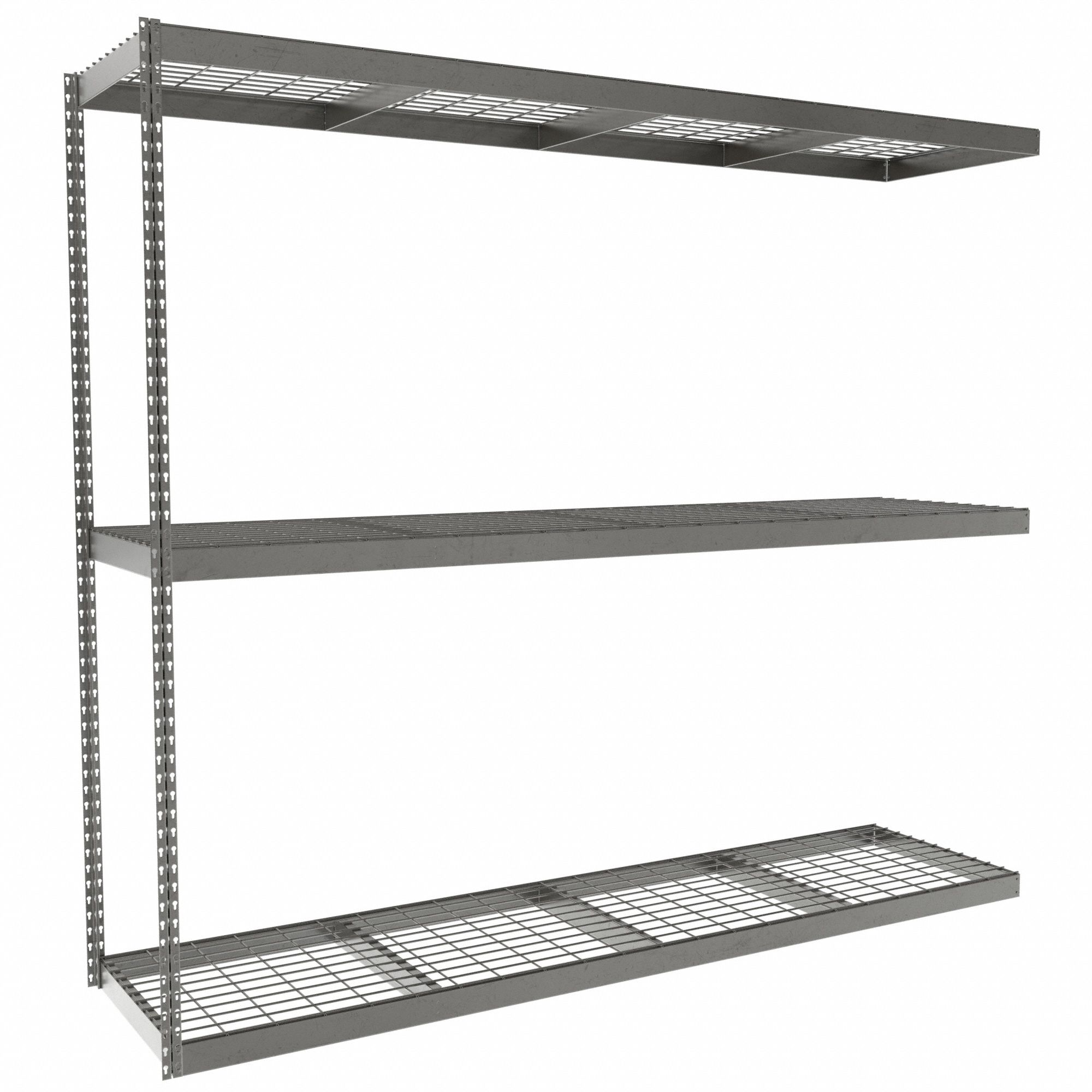 Boltless Shelving: Add-On, Heavy-Duty, 96 in x 24 in, 84 in Overall Ht, 3 Shelves, Steel