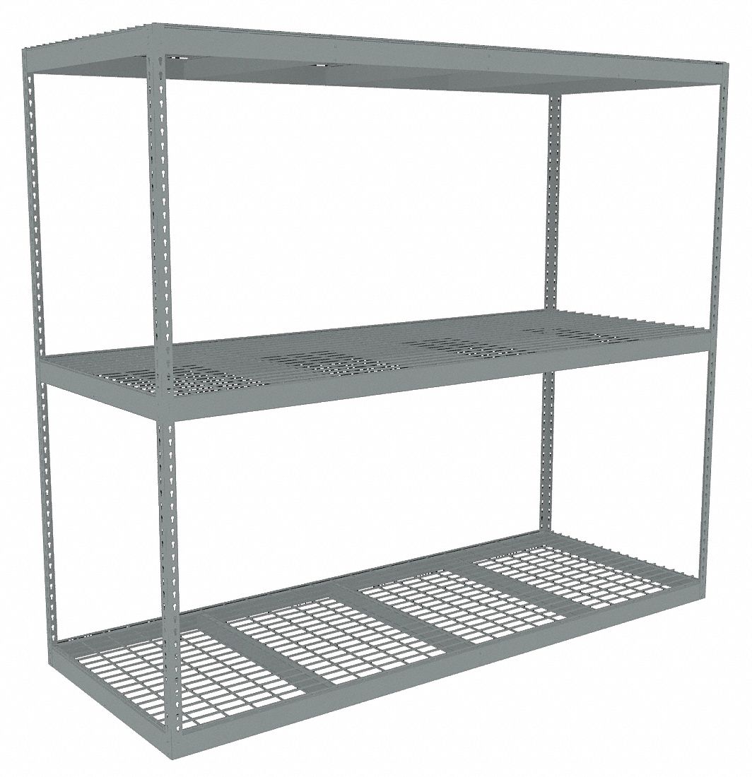Boltless Shelving: Starter, Heavy-Duty, 96 in x 36 in, 84 in Overall Ht, 3 Shelves, Steel