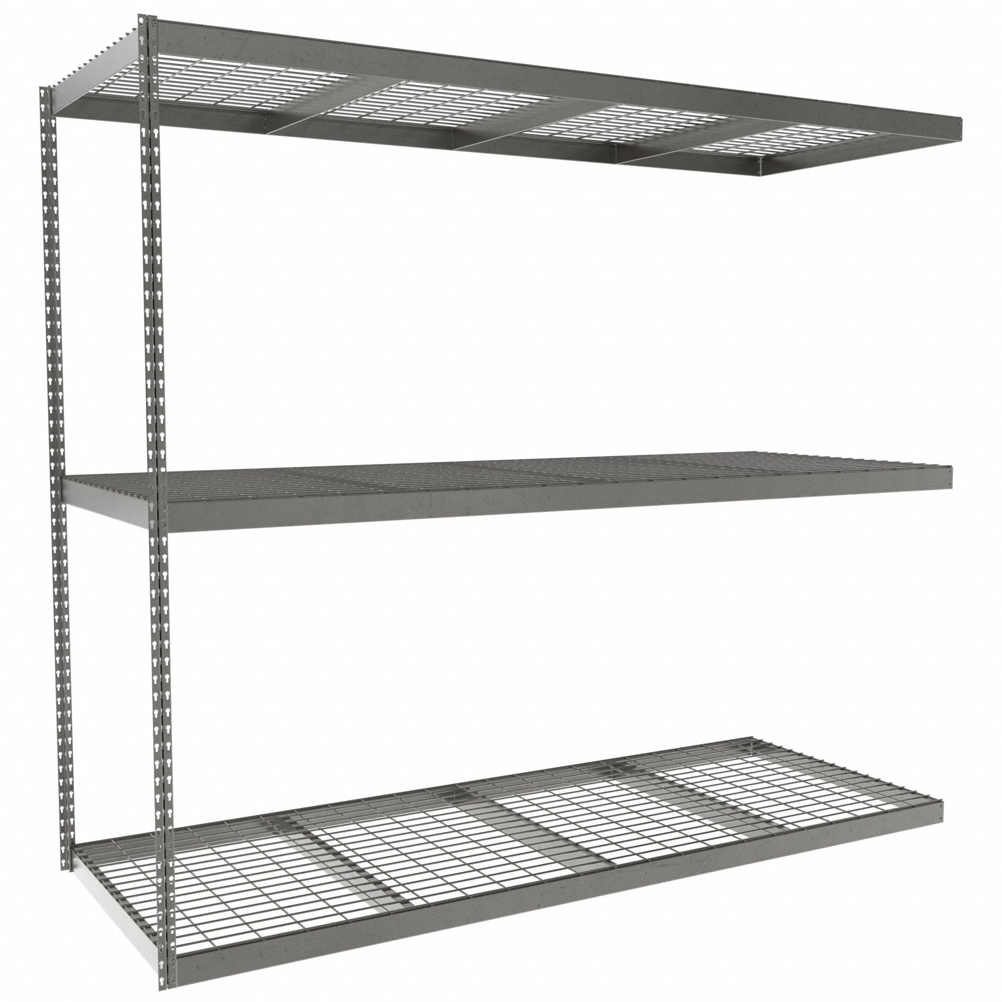 Boltless Shelving: Add-On, Heavy-Duty, 96 in x 36 in, 84 in Overall Ht, 3 Shelves, Steel