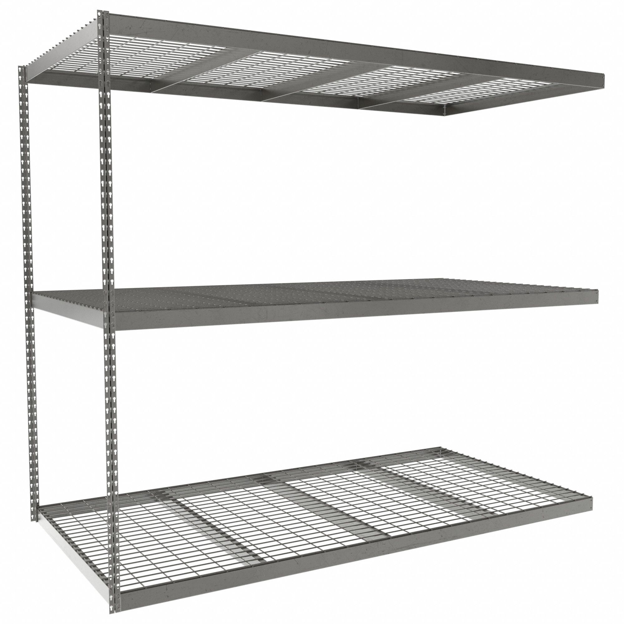 Boltless Shelving: Add-On, Heavy-Duty, 96 in x 48 in, 84 in Overall Ht, 3 Shelves, Steel