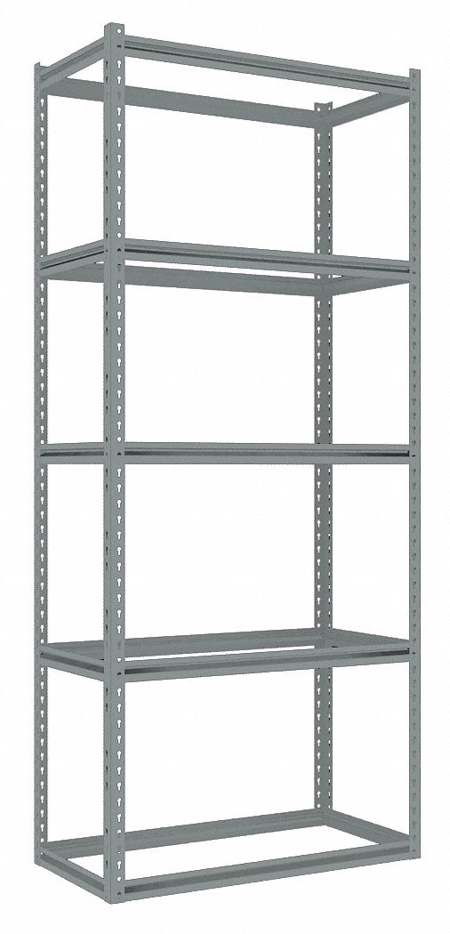 Boltless Shelving: Starter, Medium-Duty, 36 in x 18 in, 84 in Overall Ht, 5 Shelves, Open