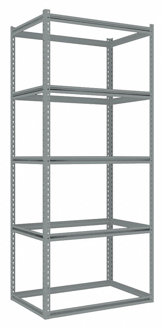 Boltless Shelving: Starter, Medium-Duty, 36 in x 24 in, 84 in Overall Ht, 5 Shelves, Open