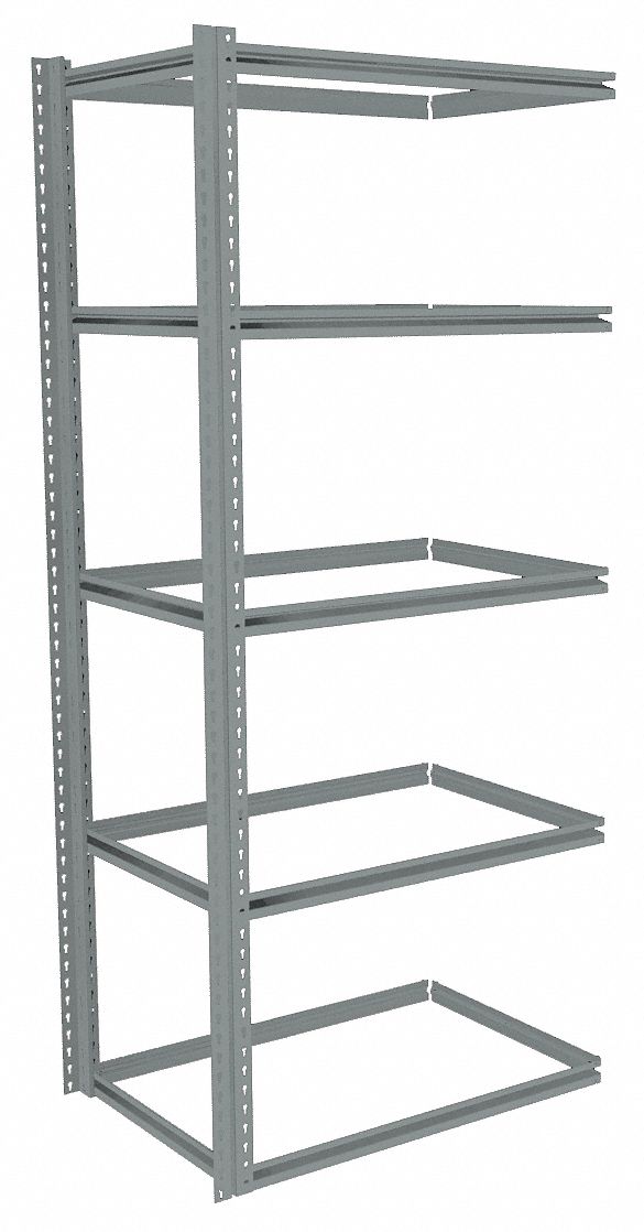 Boltless Shelving: Add-On, Medium-Duty, 36 in x 24 in, 84 in Overall Ht, 5 Shelves