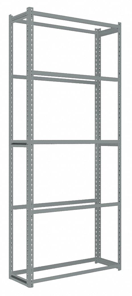 Boltless Shelving: Starter, Light-Duty, 36 in x 12 in, 84 in Overall Ht, 5 Shelves, Open