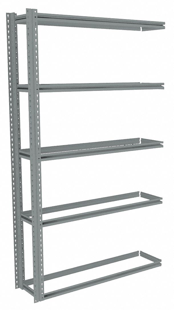 Boltless Shelving: Add-On, Medium-Duty, 48 in x 12 in, 84 in Overall Ht, 5 Shelves