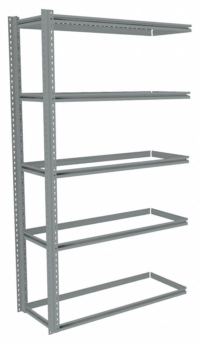 Boltless Shelving: Add-On, Medium-Duty, 48 in x 18 in, 84 in Overall Ht, 5 Shelves
