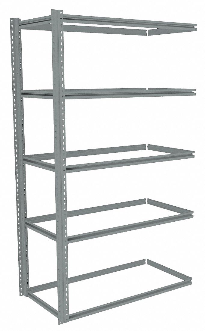 Boltless Shelving: Add-On, Medium-Duty, 48 in x 24 in, 84 in Overall Ht, 5 Shelves