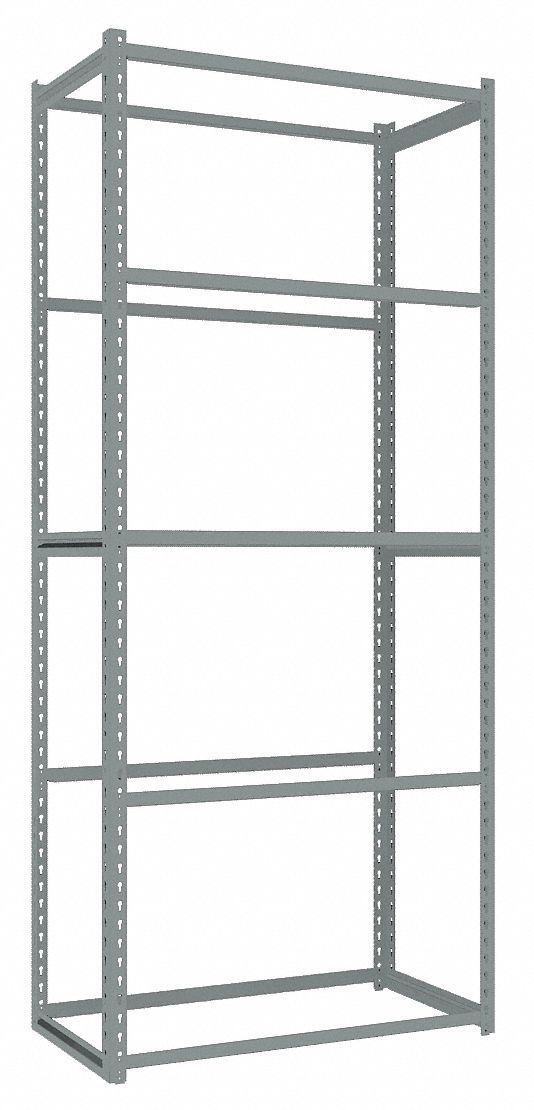Boltless Shelving: Starter, Light-Duty, 36 in x 18 in, 84 in Overall Ht, 5 Shelves, Open