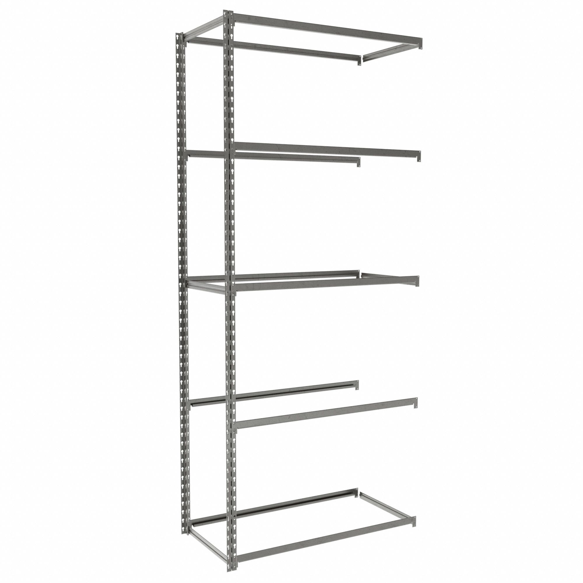 Boltless Shelving: Add-On, Light-Duty, 36 in x 18 in, 84 in Overall Ht, 5 Shelves
