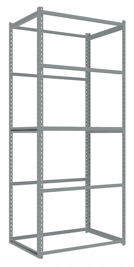 Boltless Shelving: Starter, Light-Duty, 36 in x 24 in, 84 in Overall Ht, 5 Shelves, Open