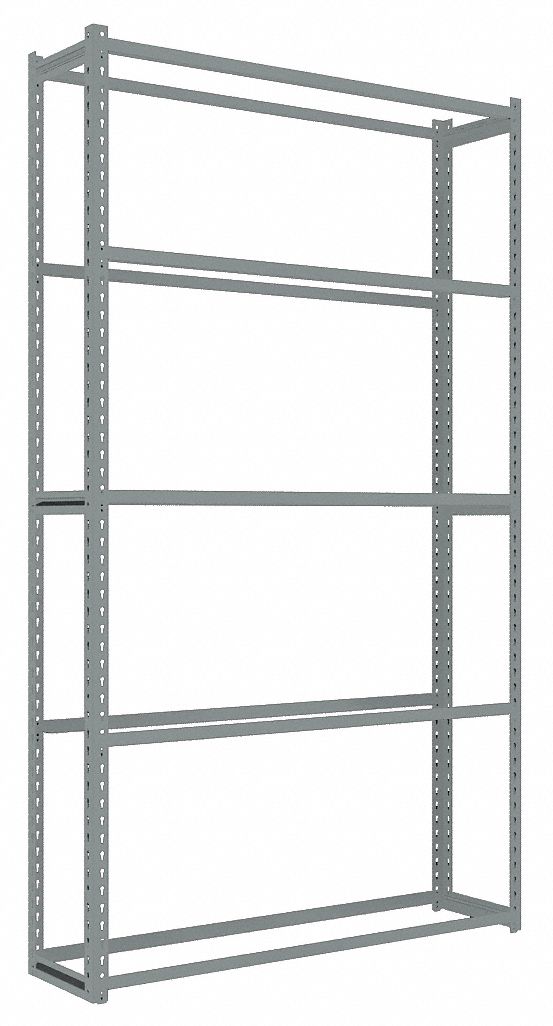 Boltless Shelving: Starter, Light-Duty, 48 in x 12 in, 84 in Overall Ht, 5 Shelves, Open