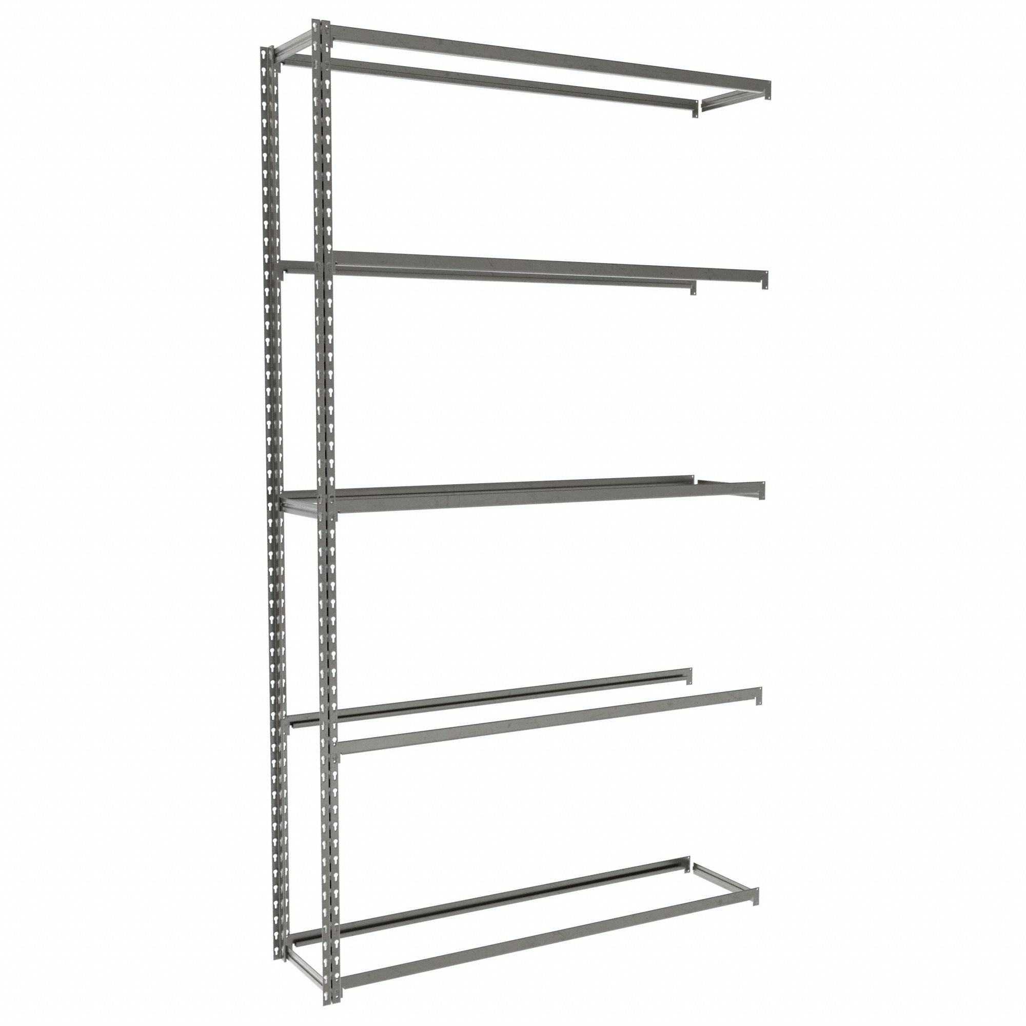 Boltless Shelving: Add-On, Light-Duty, 48 in x 12 in, 84 in Overall Ht, 5 Shelves
