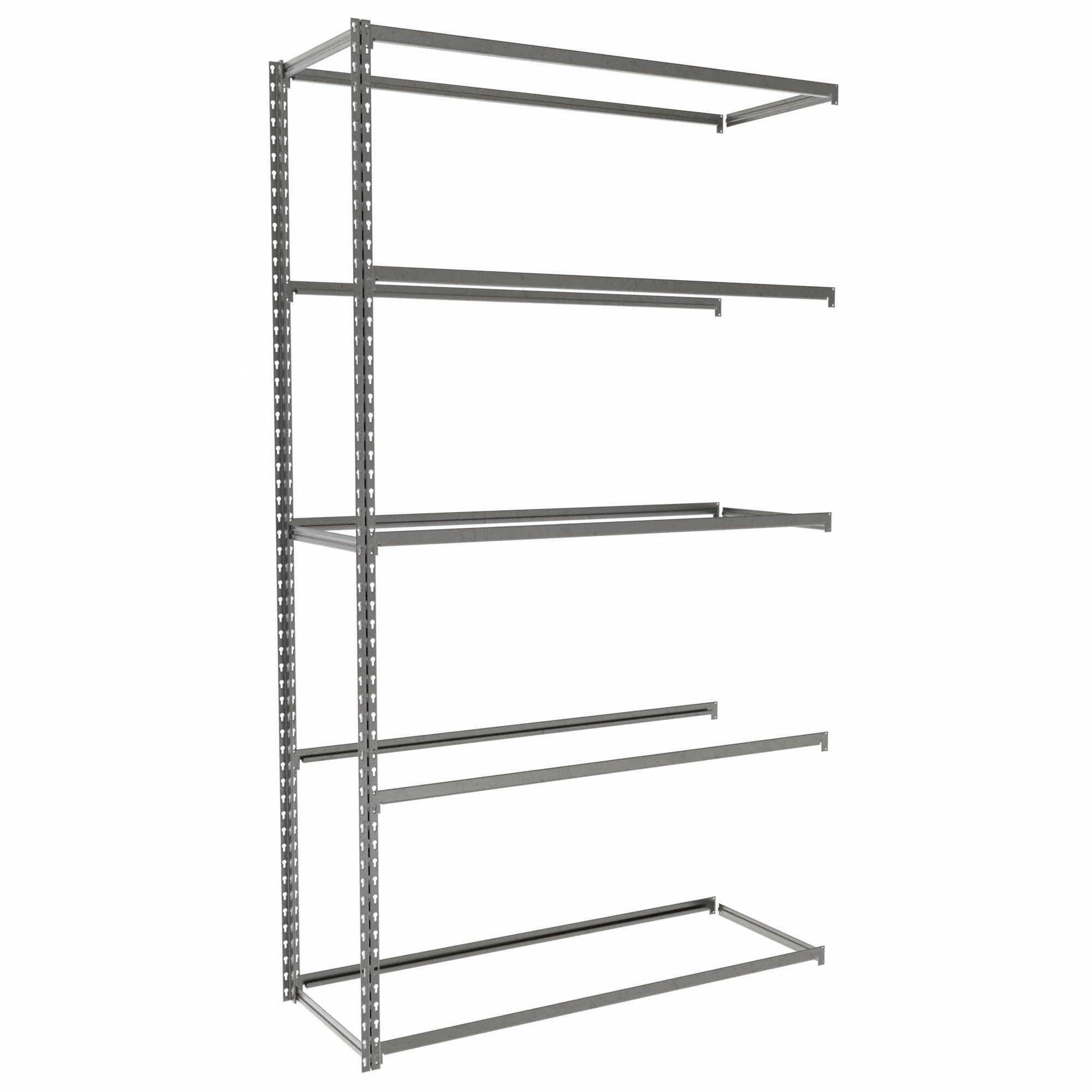 Boltless Shelving: Add-On, Light-Duty, 48 in x 18 in, 84 in Overall Ht, 5 Shelves