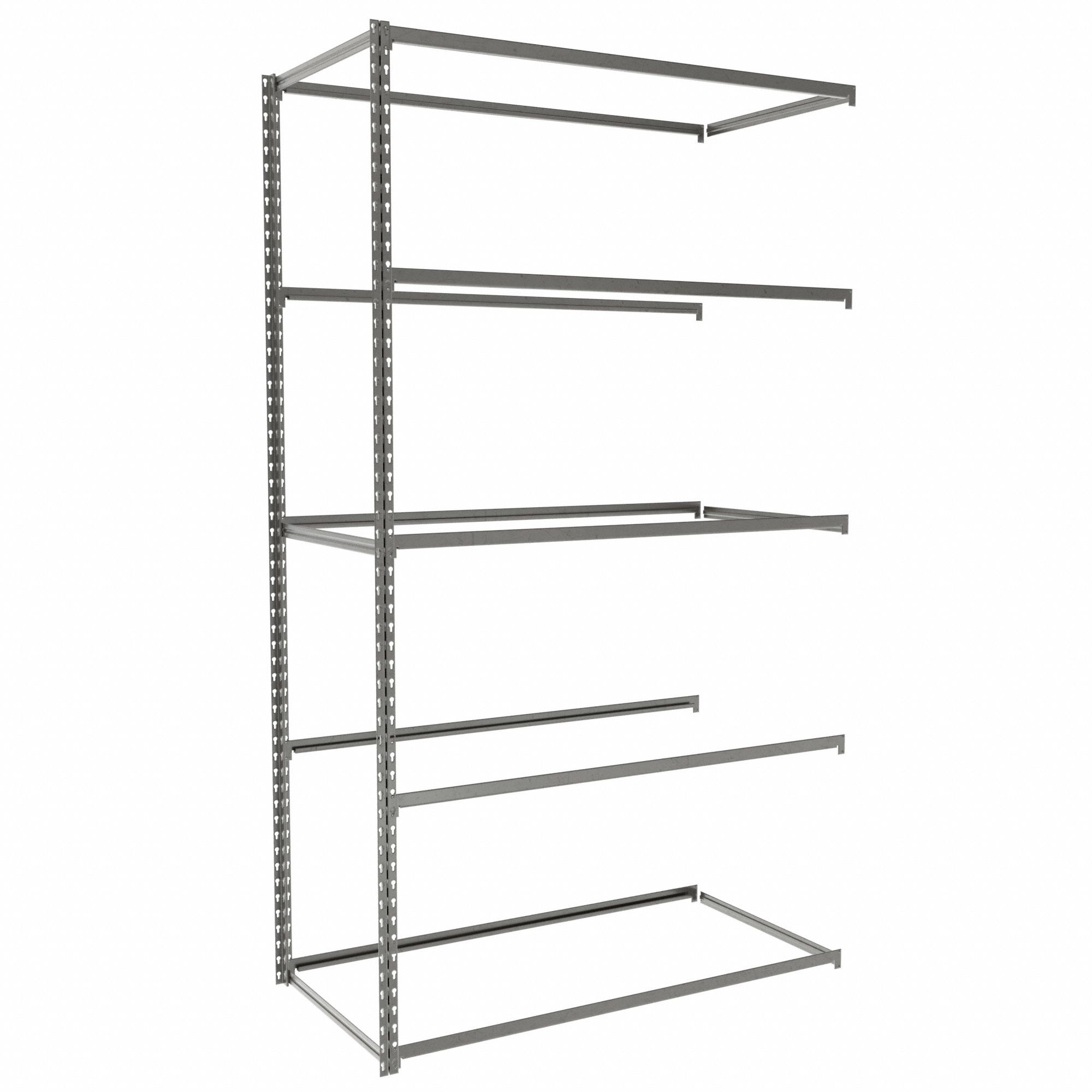 Boltless Shelving: Add-On, Light-Duty, 48 in x 24 in, 84 in Overall Ht, 5 Shelves