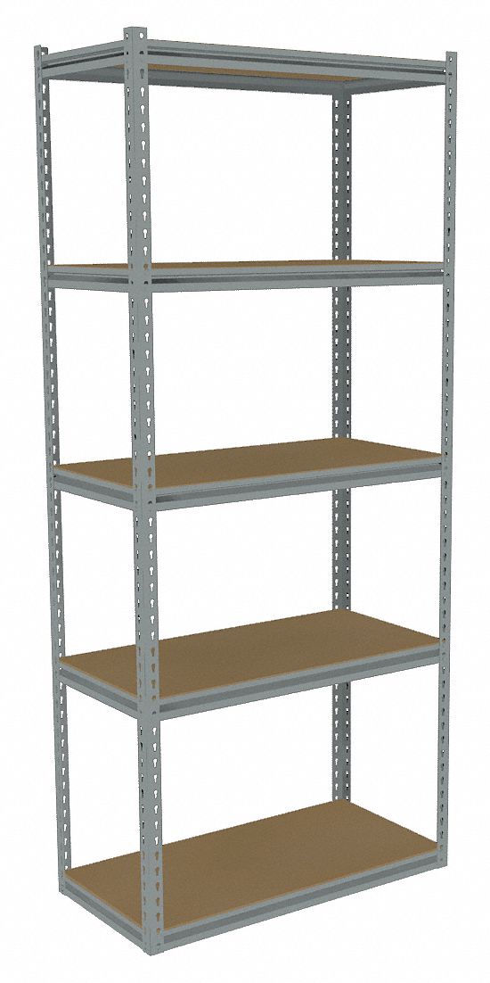 Boltless Shelving: Starter, Medium-Duty, 36 in x 18 in, 84 in Overall Ht, 5 Shelves, Open