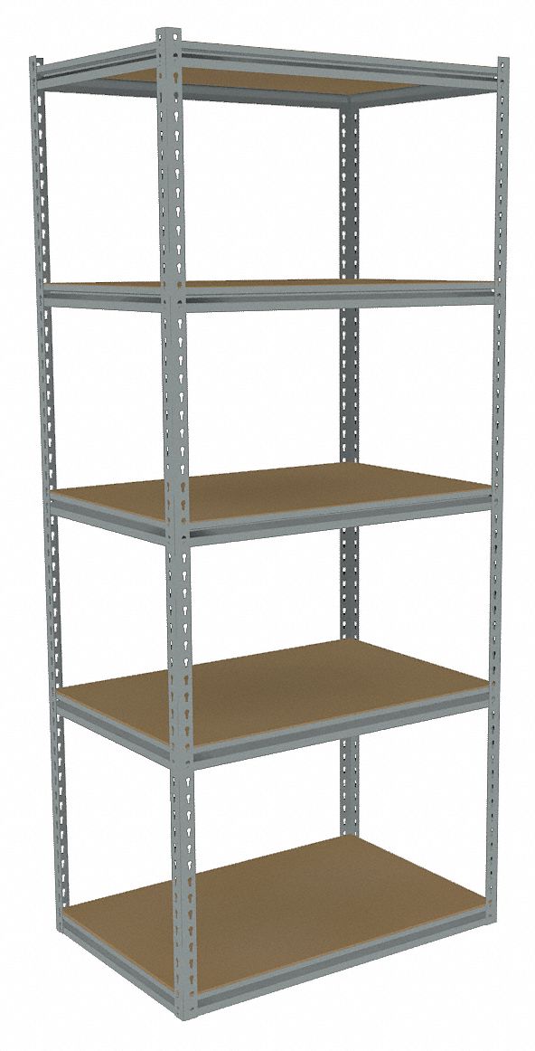 Boltless Shelving: Starter, Medium-Duty, 36 in x 24 in, 84 in Overall Ht, 5 Shelves, Open