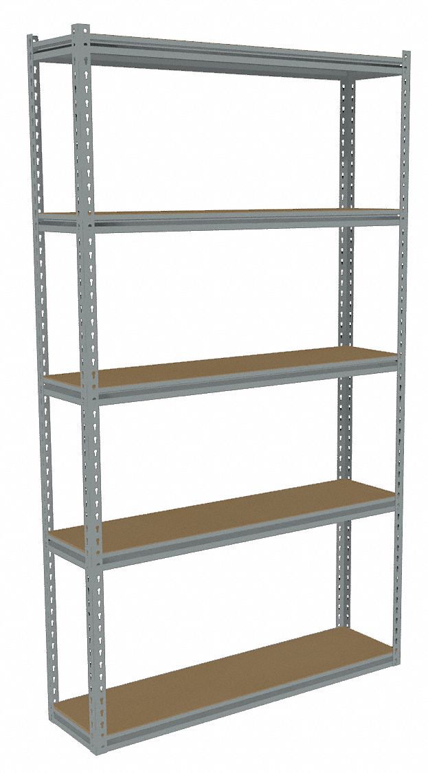 Boltless Shelving: Starter, Medium-Duty, 48 in x 12 in, 84 in Overall Ht, 5 Shelves, Open