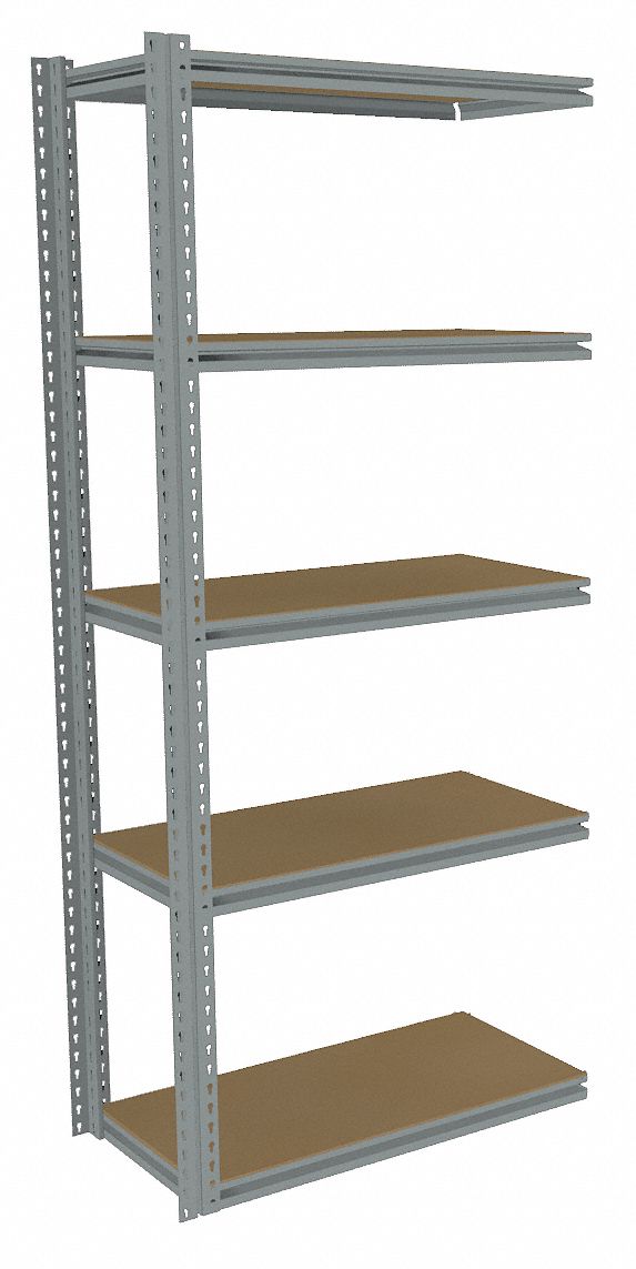 Boltless Shelving: Add-On, Medium-Duty, 36 in x 18 in, 84 in Overall Ht, 5 Shelves
