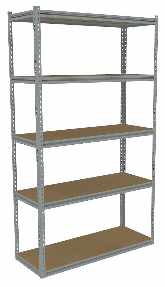 Boltless Shelving: Starter, Medium-Duty, 48 in x 18 in, 84 in Overall Ht, 5 Shelves, Open