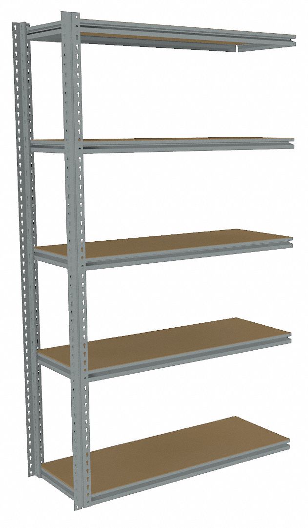 Boltless Shelving: Add-On, Medium-Duty, 48 in x 18 in, 84 in Overall Ht, 5 Shelves