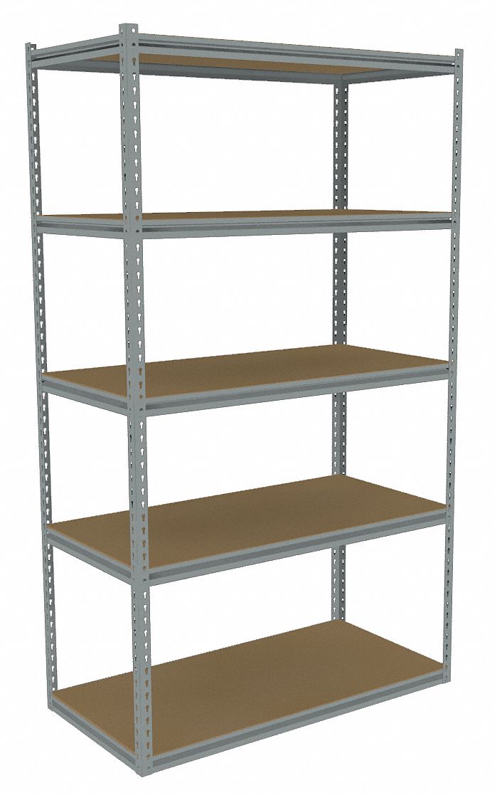 Boltless Shelving: Starter, Medium-Duty, 48 in x 24 in, 84 in Overall Ht, 5 Shelves, Open